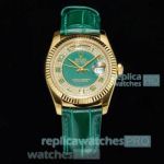 Swiss Copy Rolex Day-Date 36 Diamond Dial Green Leather Strap Watch
